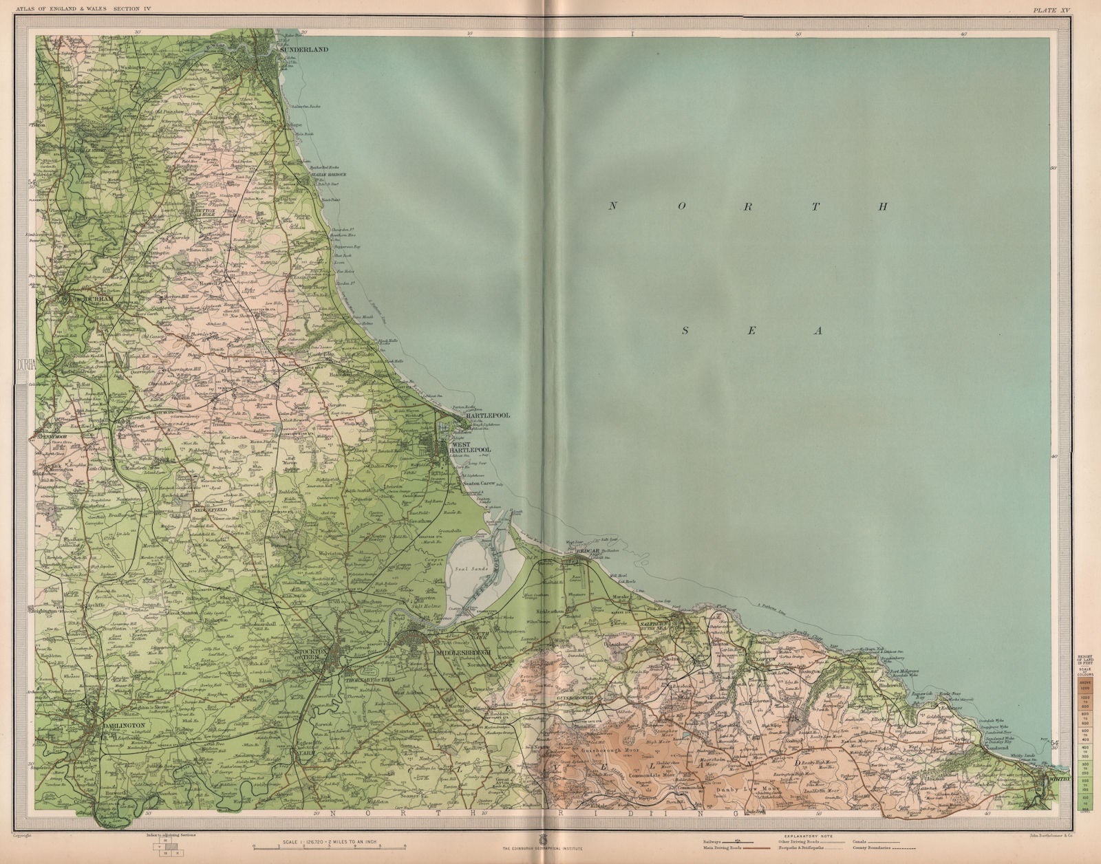 NE ENGLAND COAST. Teeside Middlesbrough Sunderland Darlington Whitby 1903 map